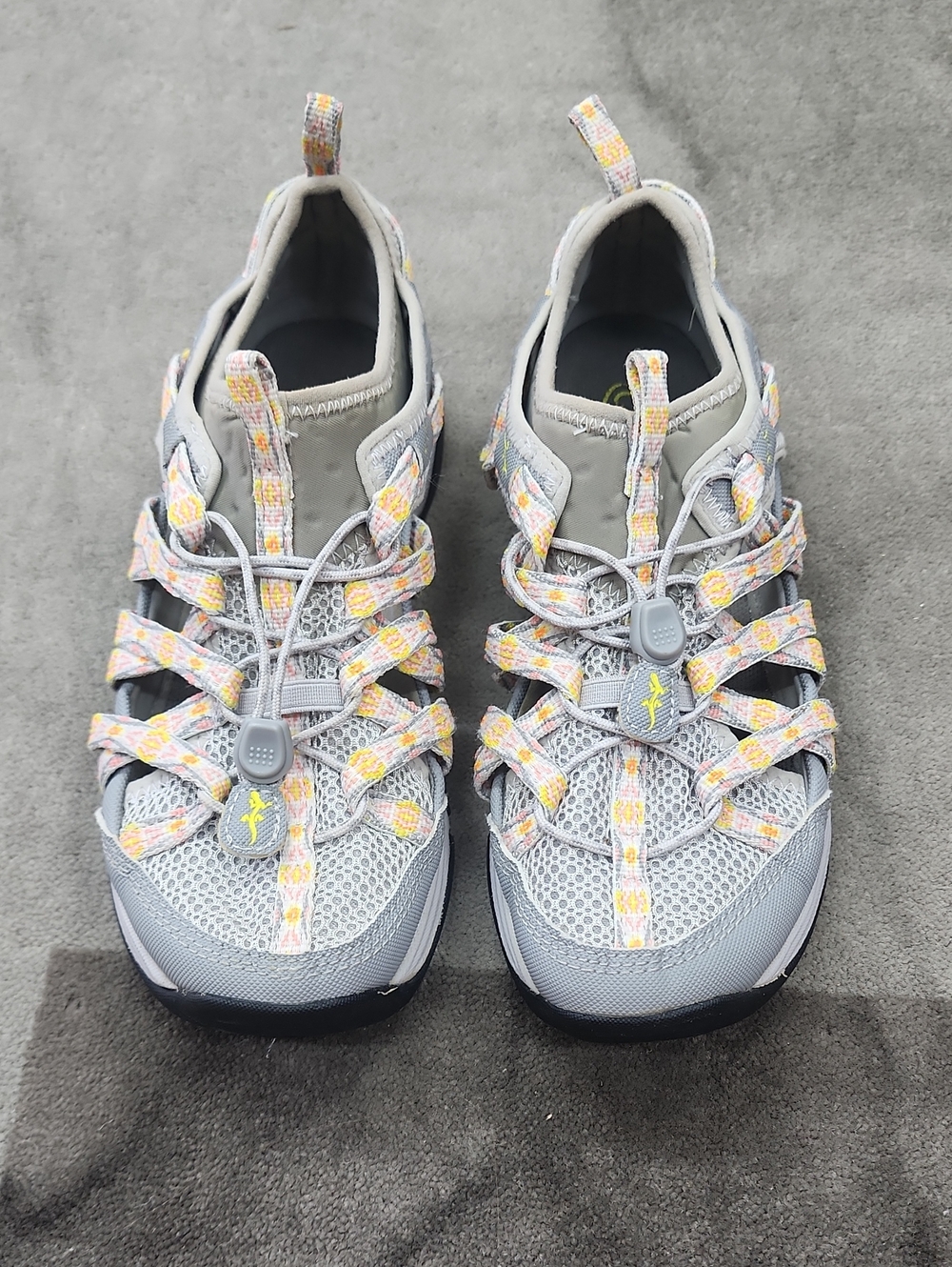 Chaco Gray Mesh Sport Sandals with Yellow & Pink Accent Straps